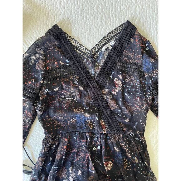 Dark Floral Babydoll Dress Sheer Chiffon Lace Accents Size Small Whimsigoth Boho - Picture 7 of 7